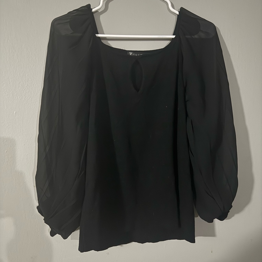 Avenue Black Sheer Sleeve Blouse